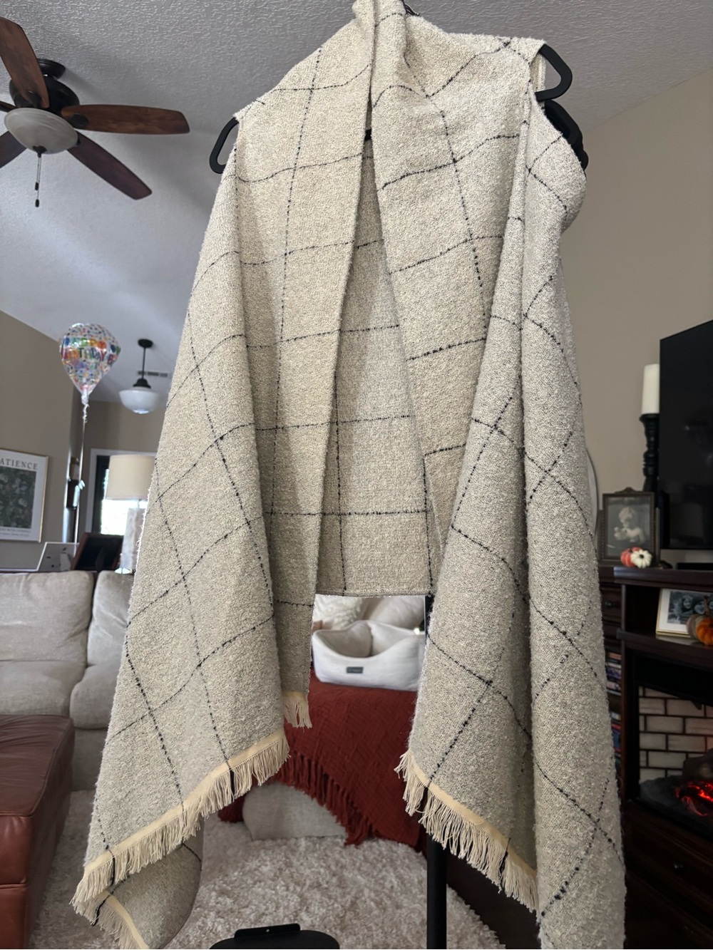 Urban Expressions Gray Windowpane Fringe Throw